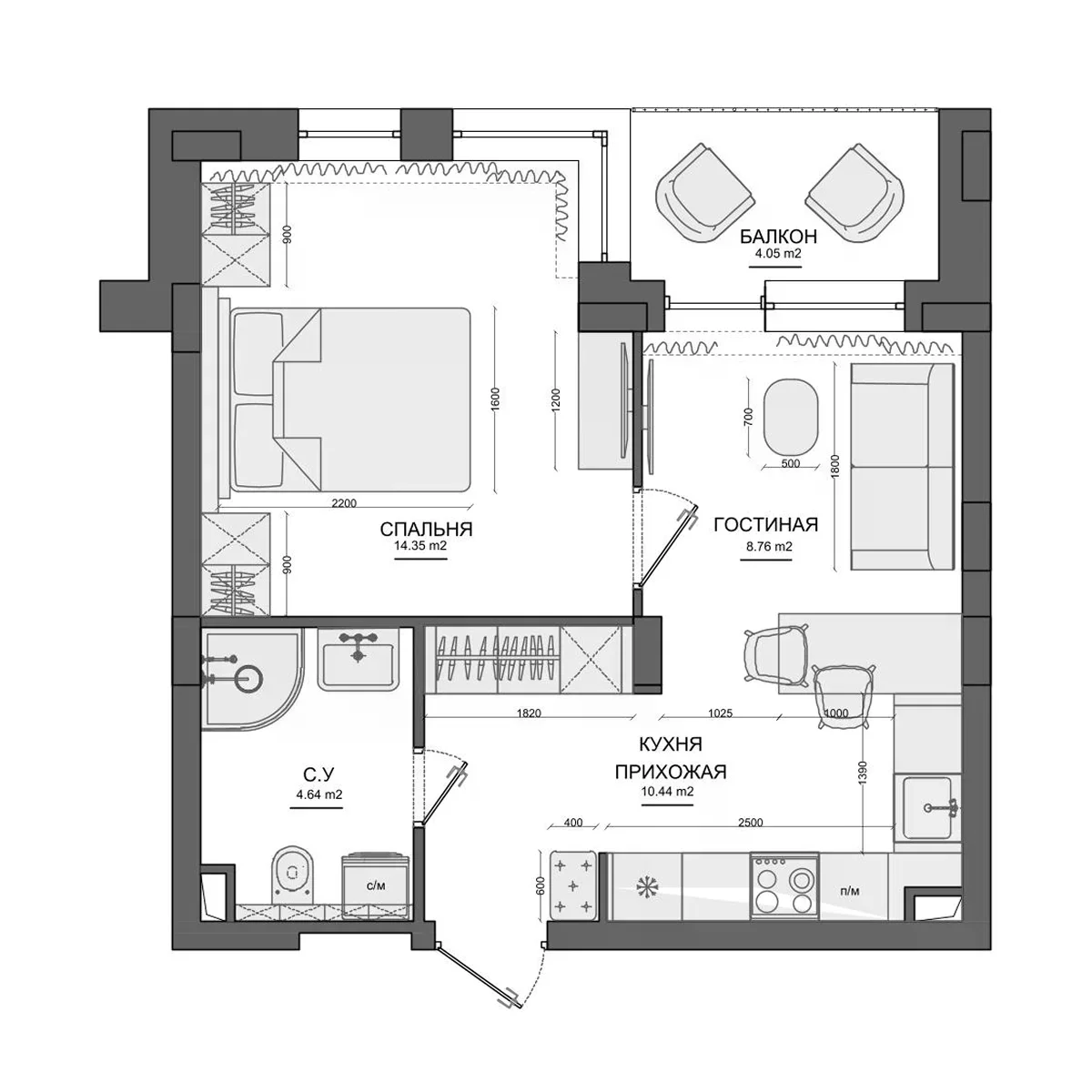 Планировка: Евродвушка 38,1 м² в ЖК «Лесной»