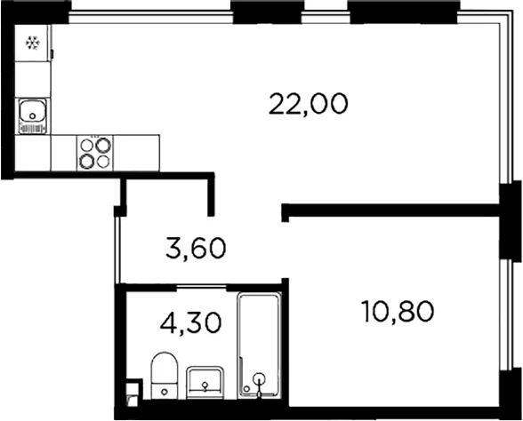 Планировка: Евродвушка 40,7 м² в ЖК «Плюс Пулковский»