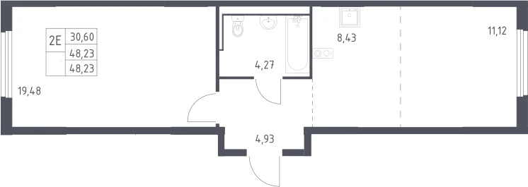 Планировка: Евродвушка 48,2 м² в ЖК «Пригород Лесное»