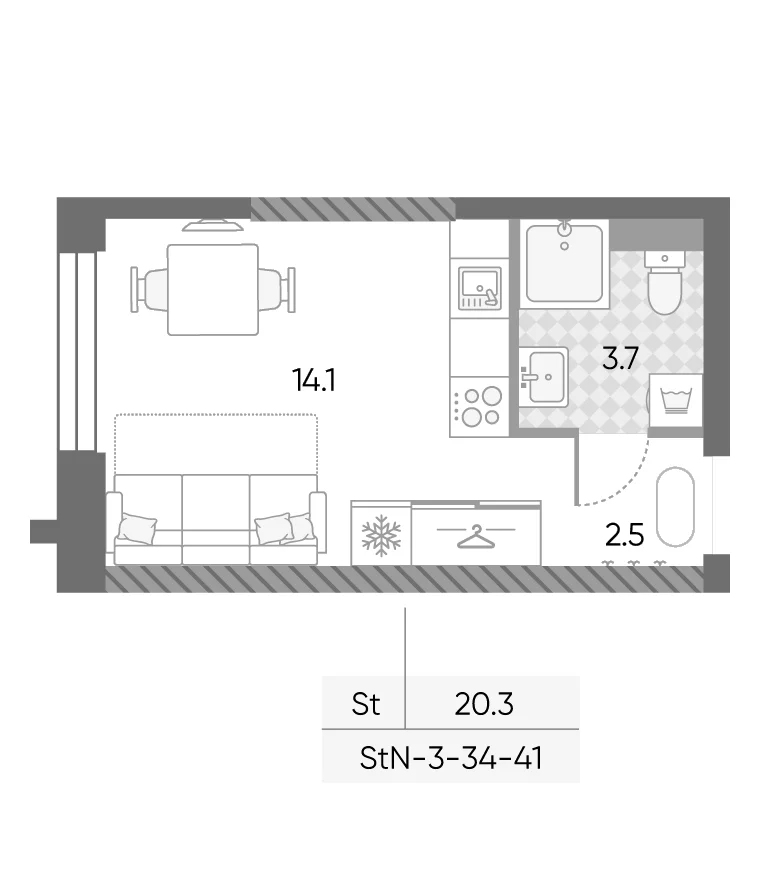 Планировка: Студия 20,3 м² в ЖК «ЗилАрт»