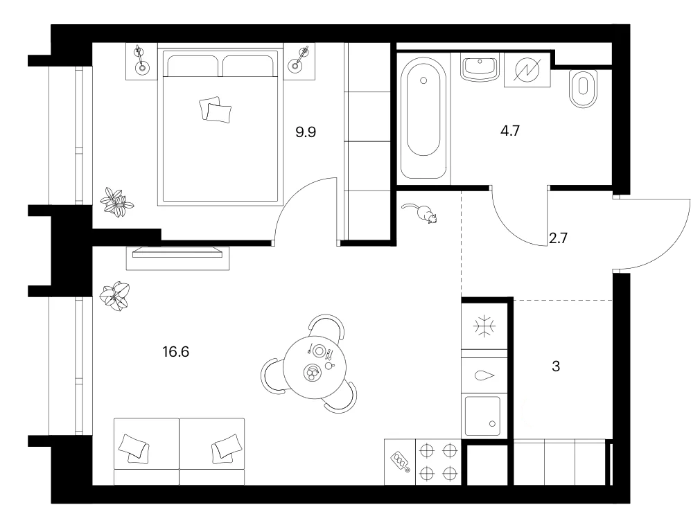 Планировка: 1-комнатная квартира 36,9 м² в ЖК «Зеленый парк»