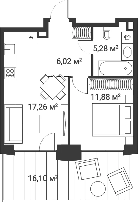 Планировка: 1-комнатная квартира 39,1 м² в ЖК «Первый Нагатинский»