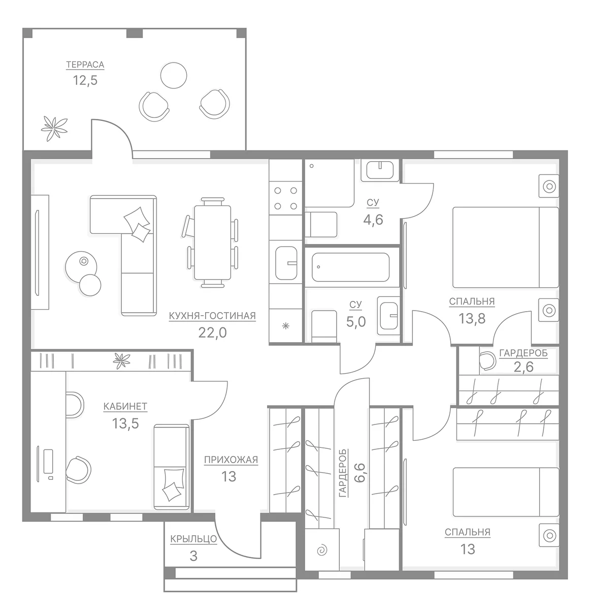Планировка: Коттедж 82,5 м² в ЖК «Коттеджный поселок Ново-Соколово»