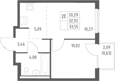 Планировка: Евродвушка 32,9 м² в ЖК «Горки Парк»