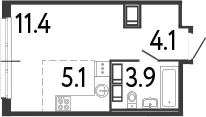 Планировка: Студия 24,5 м² в ЖК «Передвижники»