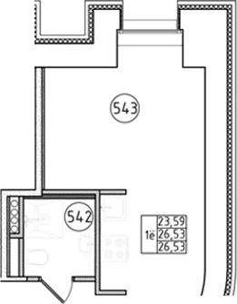 Планировка: Студия 28 м² в ЖК «Апарт-отель Фомин»