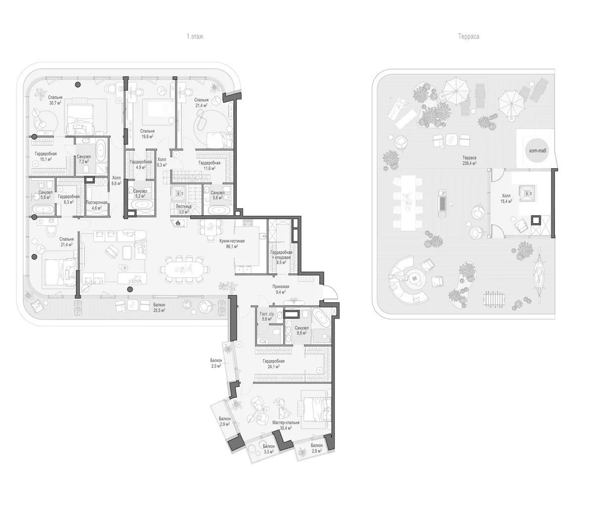 Планировка: 5-комнатная квартира 311,8 м² в ЖК «Дом Палашевский 11»