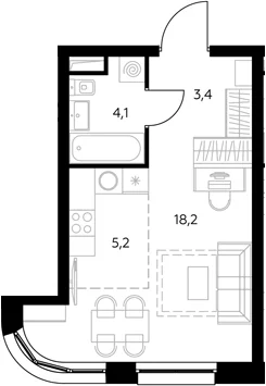 Планировка: Студия 30,9 м² в ЖК «Адмирал»