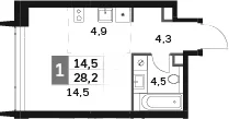 Планировка: Студия 28,2 м² в ЖК «Амбер Сити»