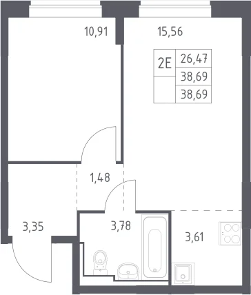 Планировка: Евродвушка 38,7 м² в ЖК «Богдановский лес»