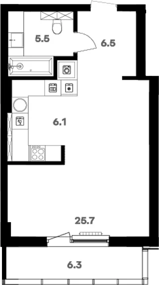 Планировка: Квартира 44,6 м² в ЖК «RIVER HOUSE Щелково»