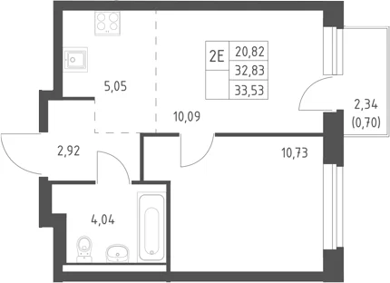 Планировка: Евродвушка 32,8 м² в ЖК «Горки Парк»