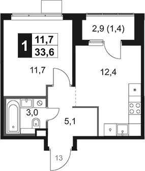 Планировка: 1-комнатная квартира 32,2 м² в ЖК «1-й Химкинский»