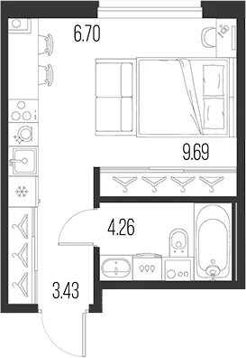 Планировка: Студия 24,1 м² в ЖК «Новая земля»