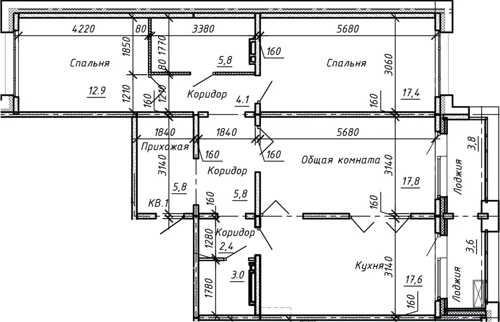Планировка: Квартира евро-4 92,6 м² в ЖК «Сибирь»