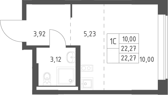 Планировка: Студия 22,3 м² в ЖК «Большое Юрлово»