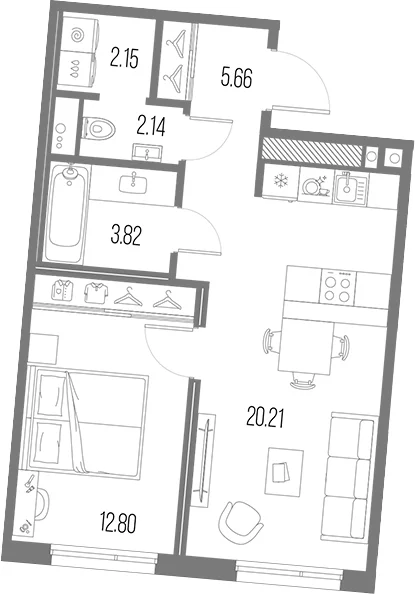 Планировка: Евродвушка 46,8 м² в ЖК «Легенда Васильевского»
