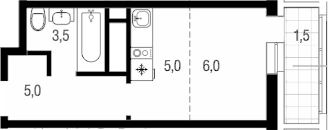 Планировка: Студия 19,5 м² в ЖК «Котельники парк»
