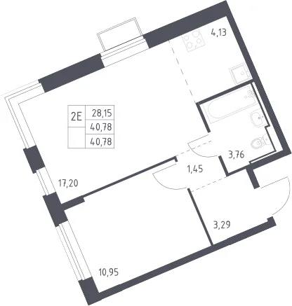 Планировка: Евродвушка 40,8 м² в ЖК «Молжаниново»