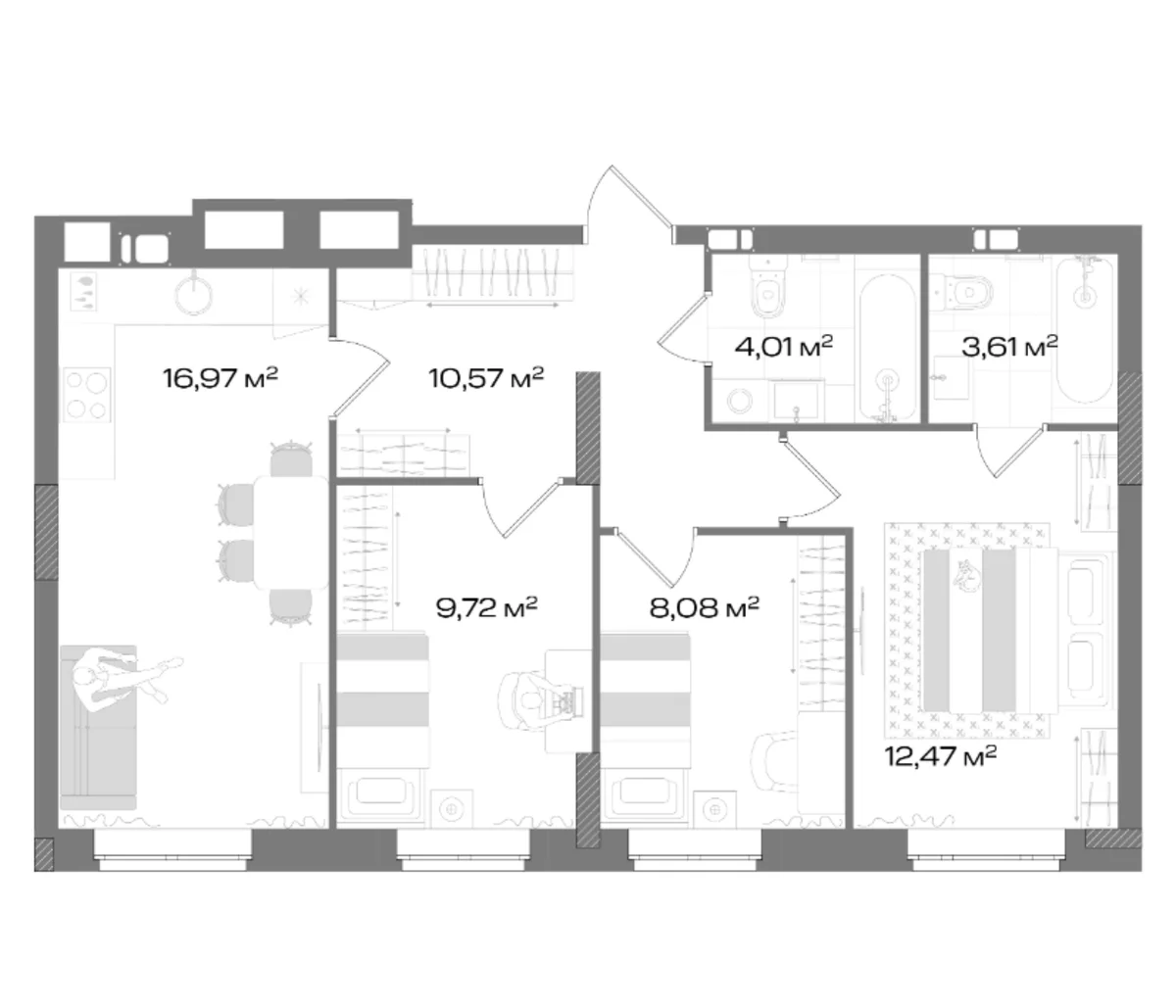 Планировка: Квартира евро-4 65,4 м² в ЖК «Аксиома.Возрождение»