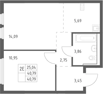 Планировка: Евродвушка 40,8 м² в ЖК «Пригород Лесное»