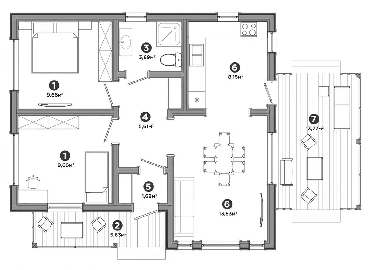 Планировка: Коттедж 52,3 м² в ЖК «Коттеджный поселок Новосельцево 2»