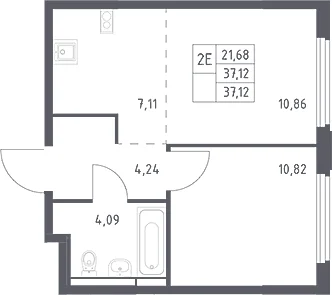 Планировка: Евродвушка 37,1 м² в ЖК «Космический Квартал»
