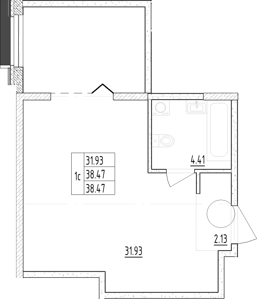 Планировка: Студия 39,7 м² в ЖК «Зум Черная Речка»