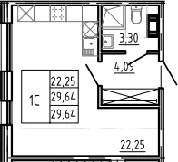Планировка: Студия 29,6 м² в ЖК «Bereg. Курортный»