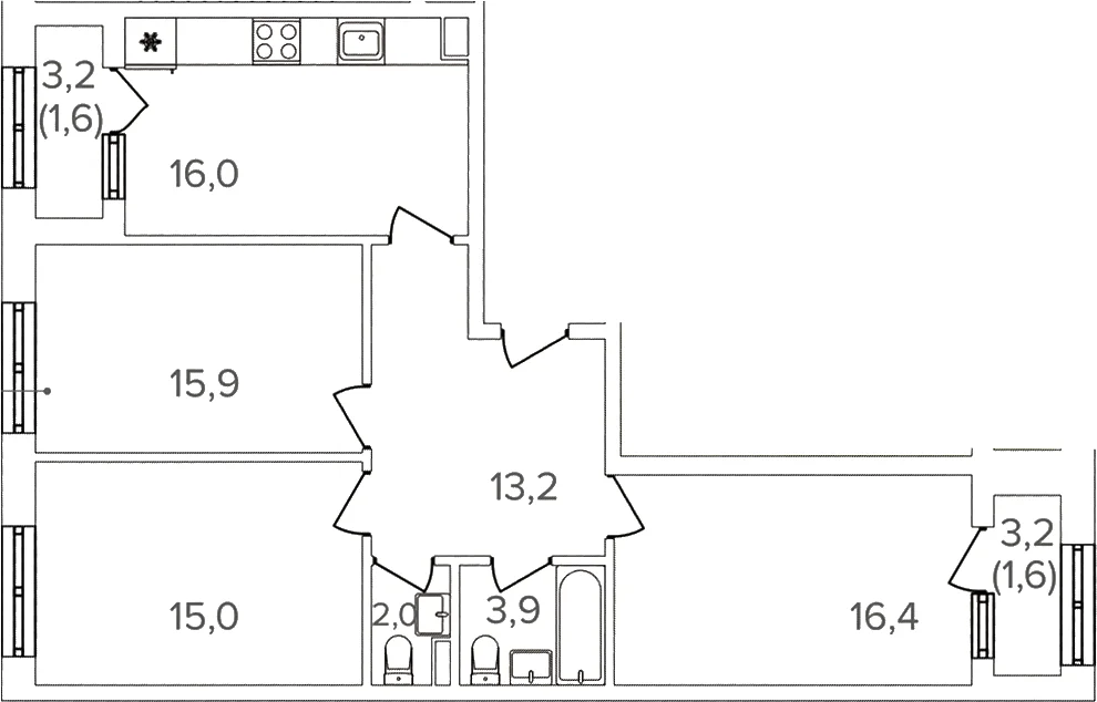 Планировка: 3-комнатная квартира 82,4 м² в ЖК «Михалковский»