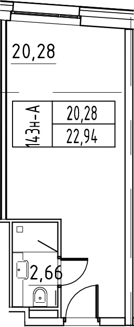 Планировка: Студия 22,9 м² в ЖК «ЙЕС Лидер»