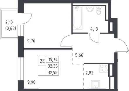 Планировка: 1-комнатная квартира 32,4 м² в ЖК «Квартал Лаголово»