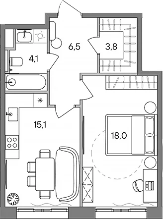 Планировка: 1-комнатная квартира 47,5 м² в ЖК «СТОУН Сокольники»