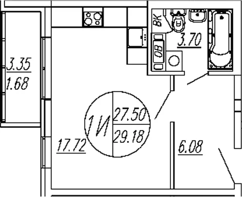 Планировка: Студия 27,5 м² в ЖК «Шолохово»