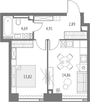 Планировка: Евродвушка 41,2 м² в ЖК «Апсайд Тауэрс»