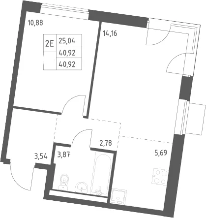 Планировка: Евродвушка 40,9 м² в ЖК «Квартал Западный»