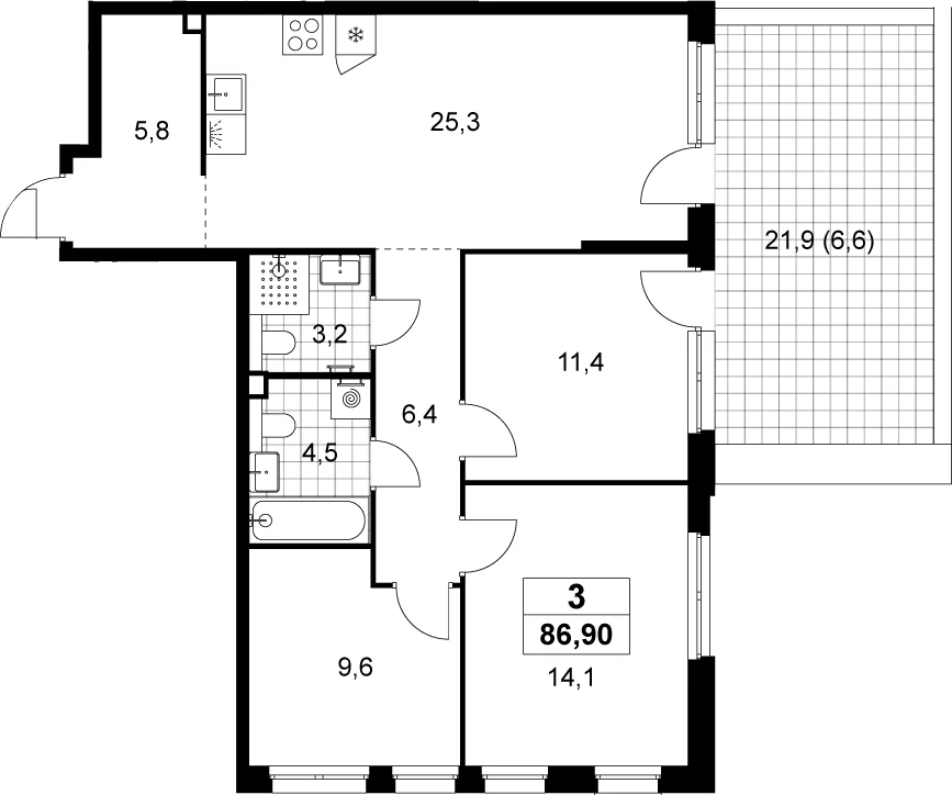 Планировка: Квартира евро-4 80,3 м² в ЖК «Деснаречье»