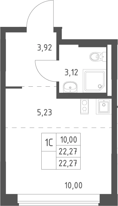 Планировка: Студия 22,3 м² в ЖК «Большое Юрлово»