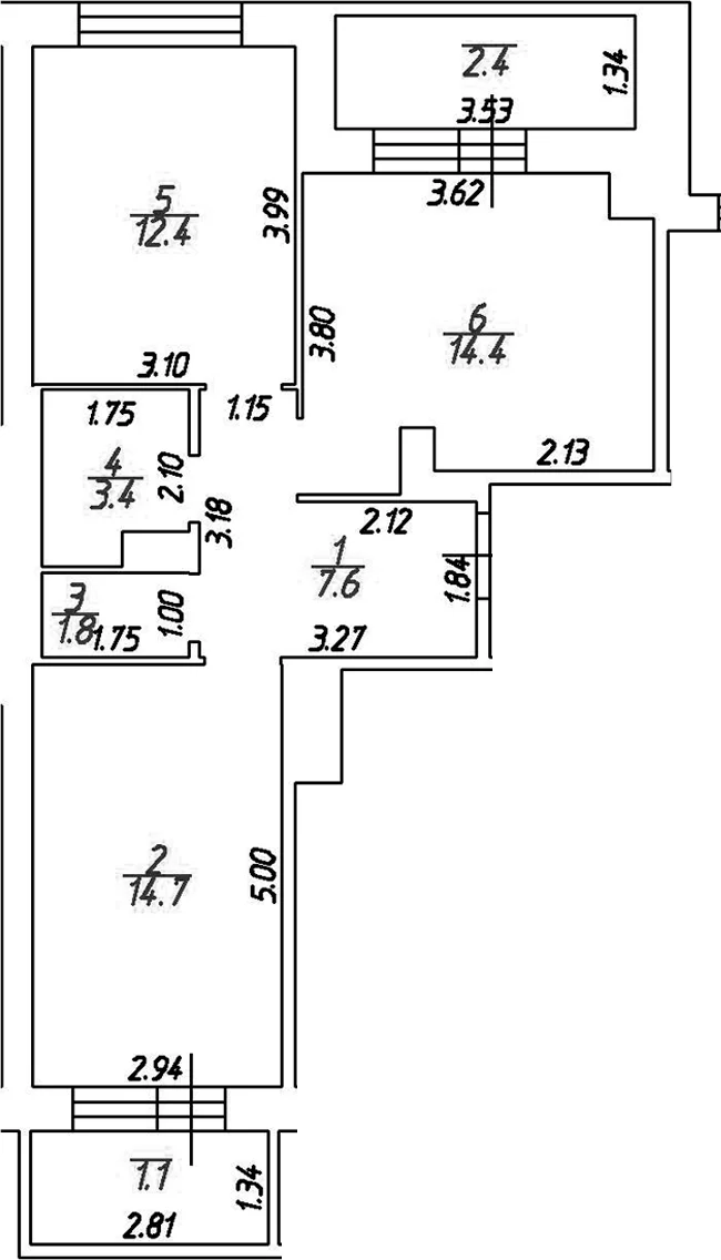 Планировка: 2-комнатная квартира 54,3 м² в ЖК «Графская слобода в Песках»