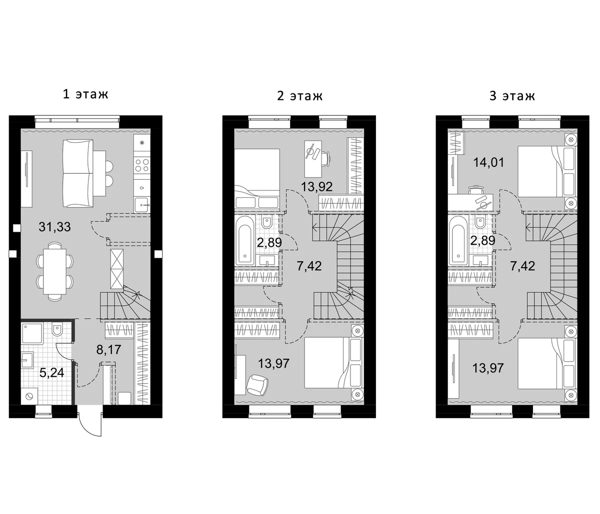 Планировка: Таунхаус 121,2 м² в ЖК «Жаворонки Клаб»