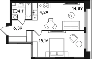 Планировка: Евродвушка 47,8 м² в ЖК «СОЛОС»