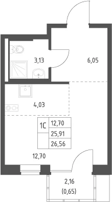 Планировка: Студия 25,9 м² в ЖК «Подольские кварталы»