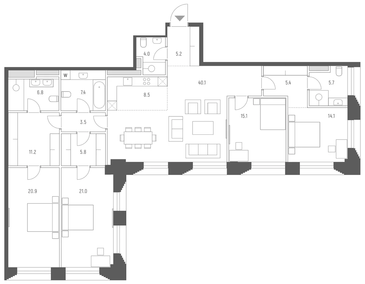 Планировка: Квартира евро-5 174,7 м² в ЖК «Веспер Кутузовский»