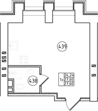 Планировка: Студия 27,6 м² в ЖК «Апарт-отель Фомин»