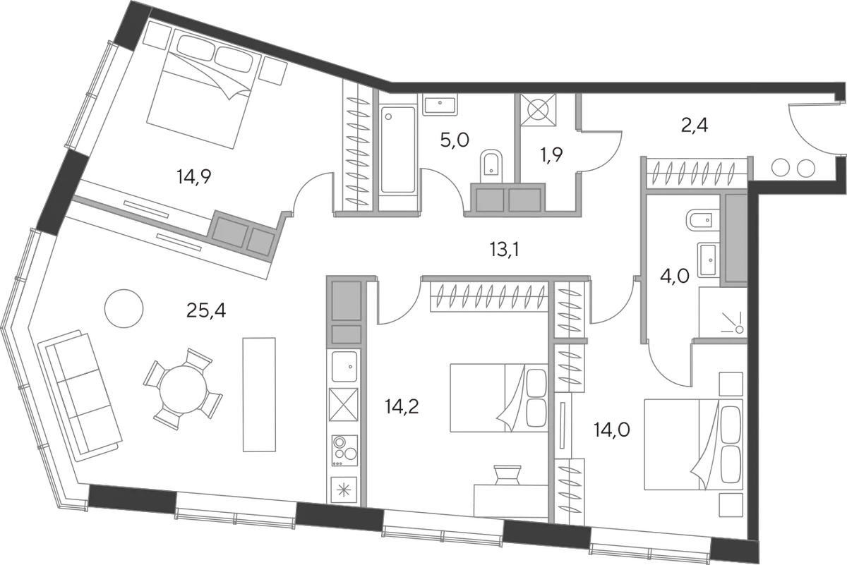 Планировка: Квартира евро-4 94,9 м² в ЖК «Дом Чкалов»