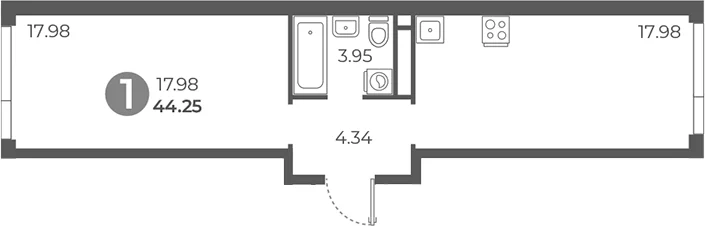 Планировка: 1-комнатная квартира 44,3 м² в ЖК «Нижегородская от Гранель»