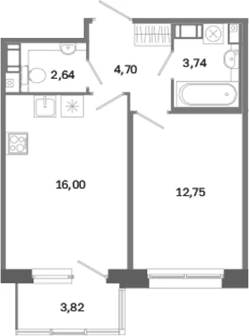 Планировка: Евродвушка 39,8 м² в ЖК «Дом на Курской»