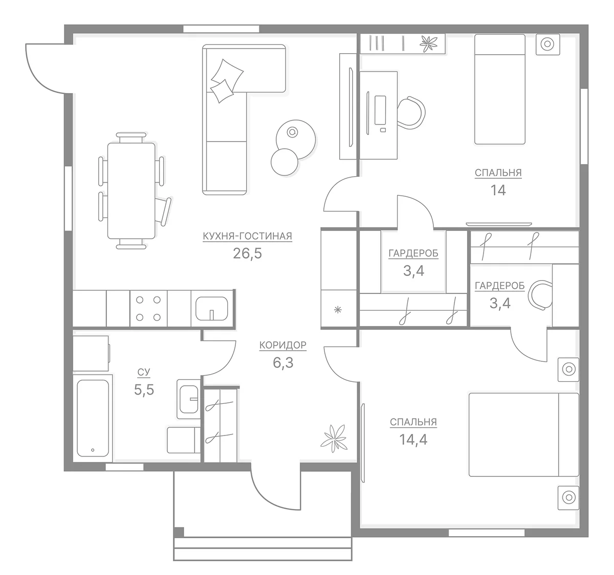 Планировка: Коттедж 80 м² в ЖК «Коттеджный поселок Ново-Соколово»