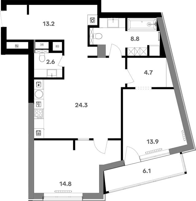 Планировка: Квартира 84,4 м² в ЖК «RIVER HOUSE Щелково»
