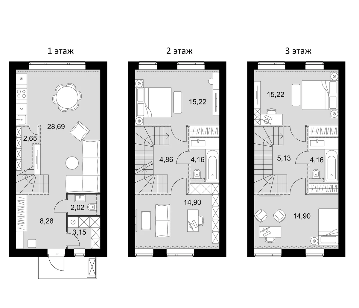 Планировка: Таунхаус 125,5 м² в ЖК «Мартемьяново Клаб»